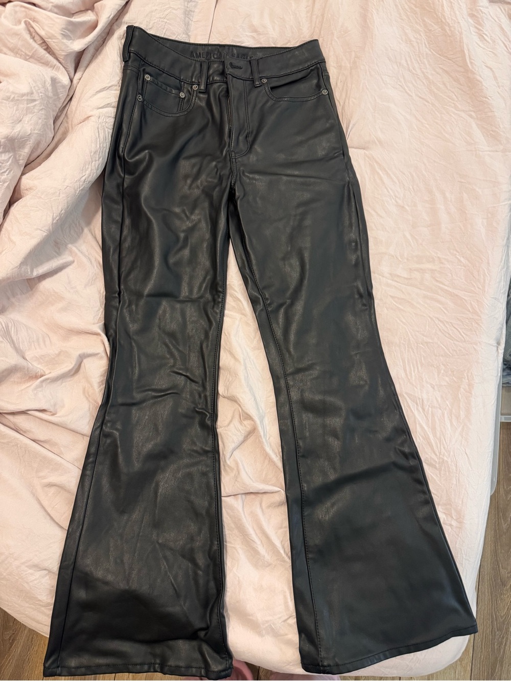 American Eagle Outfitters Black Faux Leather Flare Pants